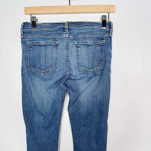 Rag & Bone Womens 26 Medium Blue Skinny Jeans with Ripped Knees Barrons Wash - Picture 6 of 10